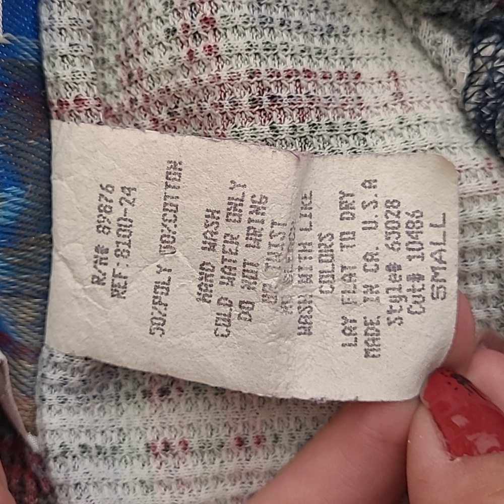 Vintage 80s Waffle Knit Blue Red Plaid Flannel Button Front Shirt Womens Small - Picture 16 of 16